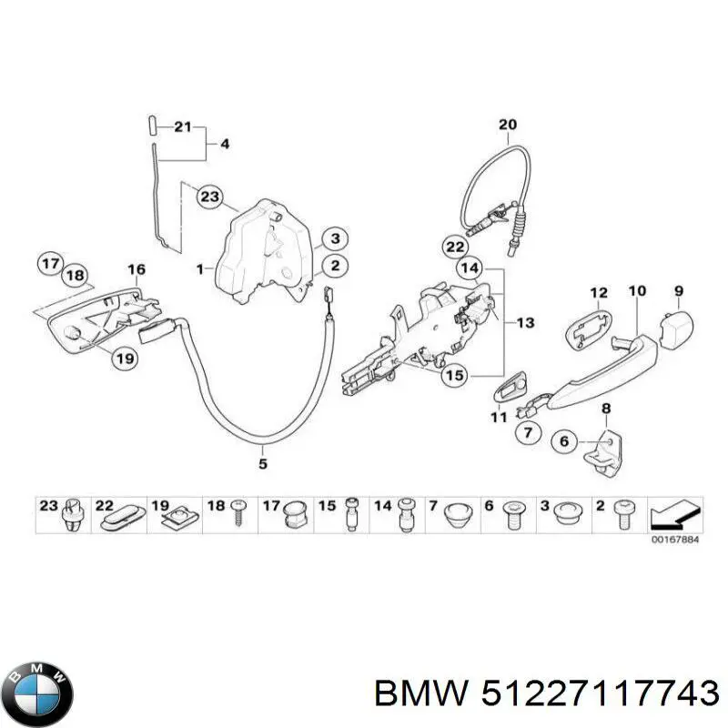 Трос (тяга) открывания замка двери передней 51227117743 BMW