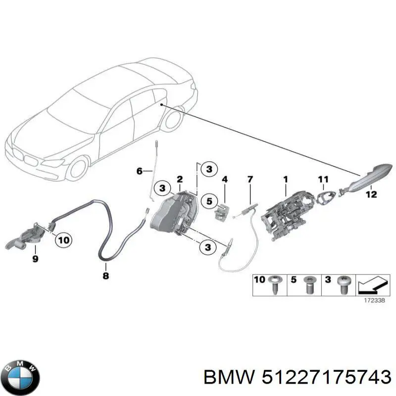 Трос (тяга) открывания замка двери задней левой 51227175743 BMW