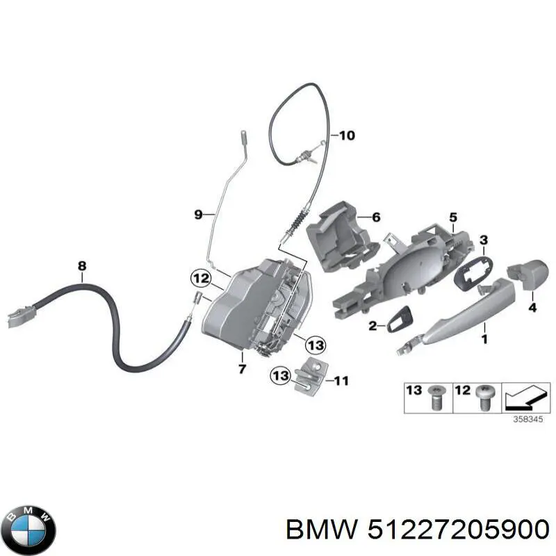 51227205900 BMW cabo (pedal de abertura do fecho da porta dianteira)