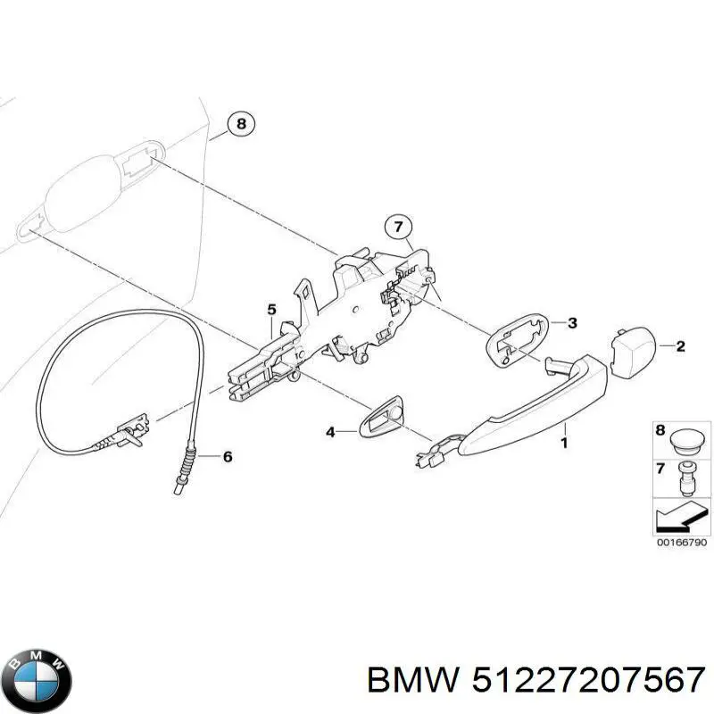 51227207567 BMW maçaneta externa esquerda da porta traseira