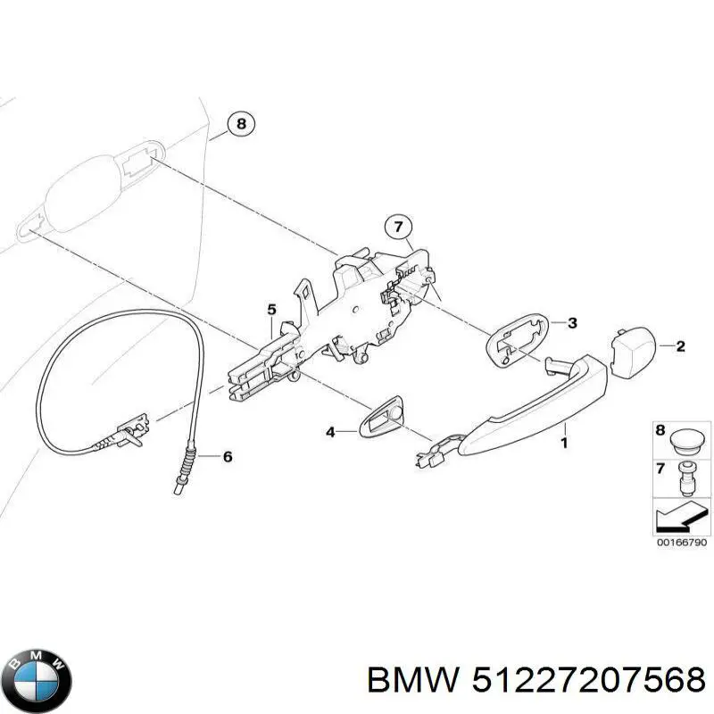 51227207568 BMW maçaneta externa direita da porta traseira