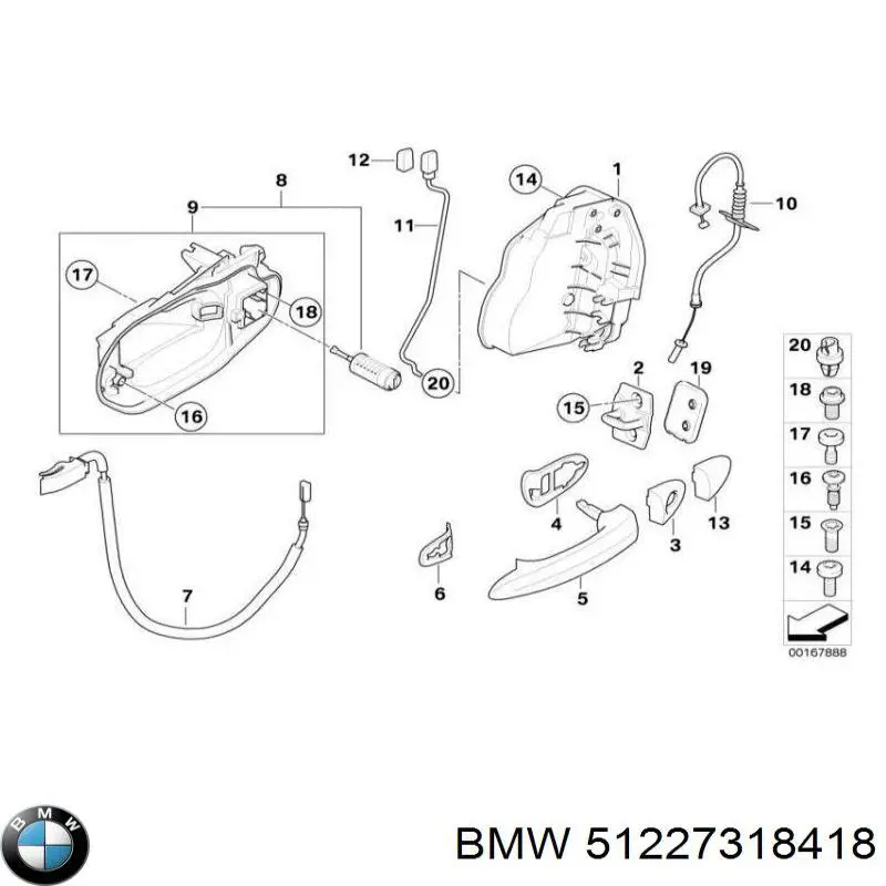 Cerradura de puerta trasera derecha 51227318418 BMW