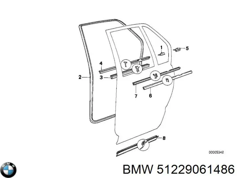 Уплотнитель двери задней правой (на двери) на BMW 5 (E34) купить.