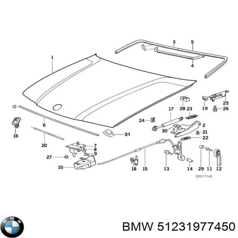 Трос открывания капота 51231977450 BMW