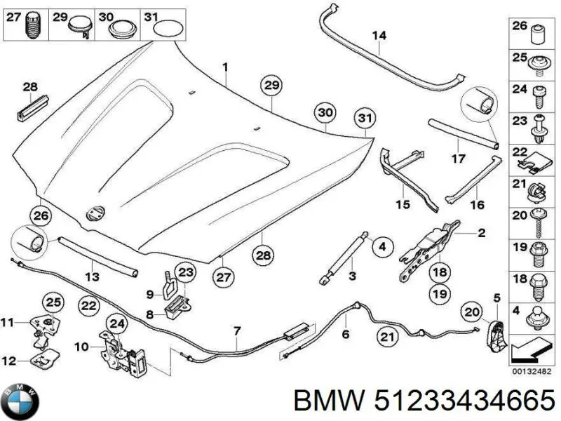 Трос открывания капота передний на BMW X3 (E83) купить.