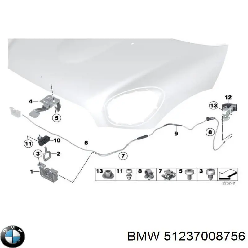 Стояк-крюк замка капота на BMW X1 (E84) купить.