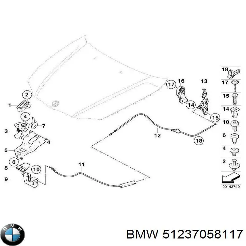 Ручка открывания капота на BMW 1 (E81, E87) купить.
