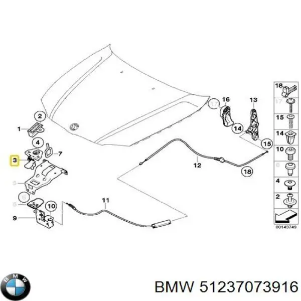 Lingueta de abertura da capota para BMW 3 (E90)