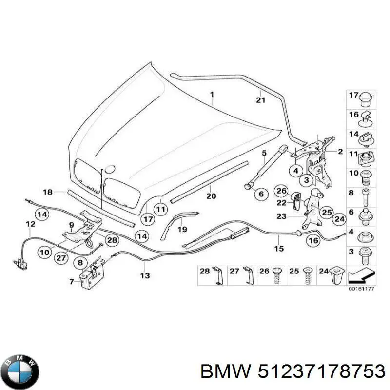 Купить 61319110293 BMW Замок капота правый