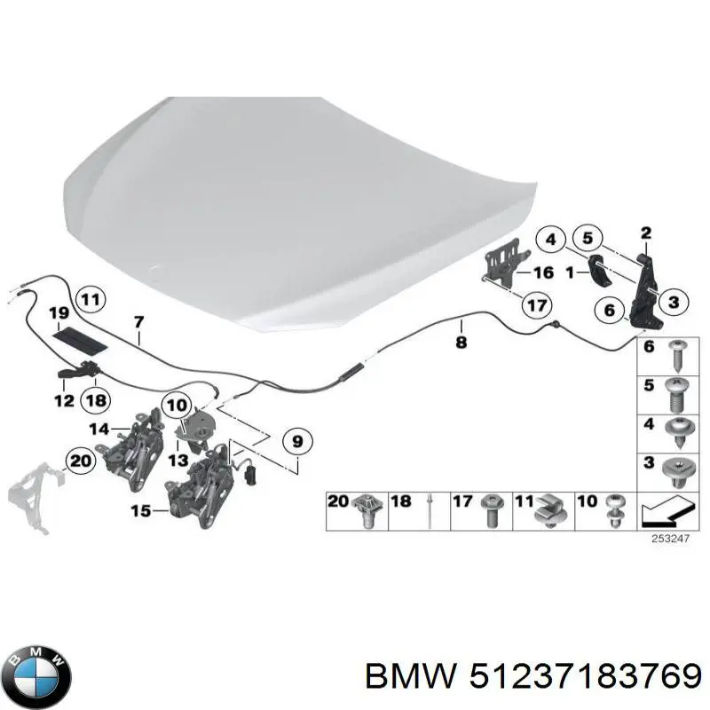 Cabo traseiro de abertura da capota para BMW 5 (F10)