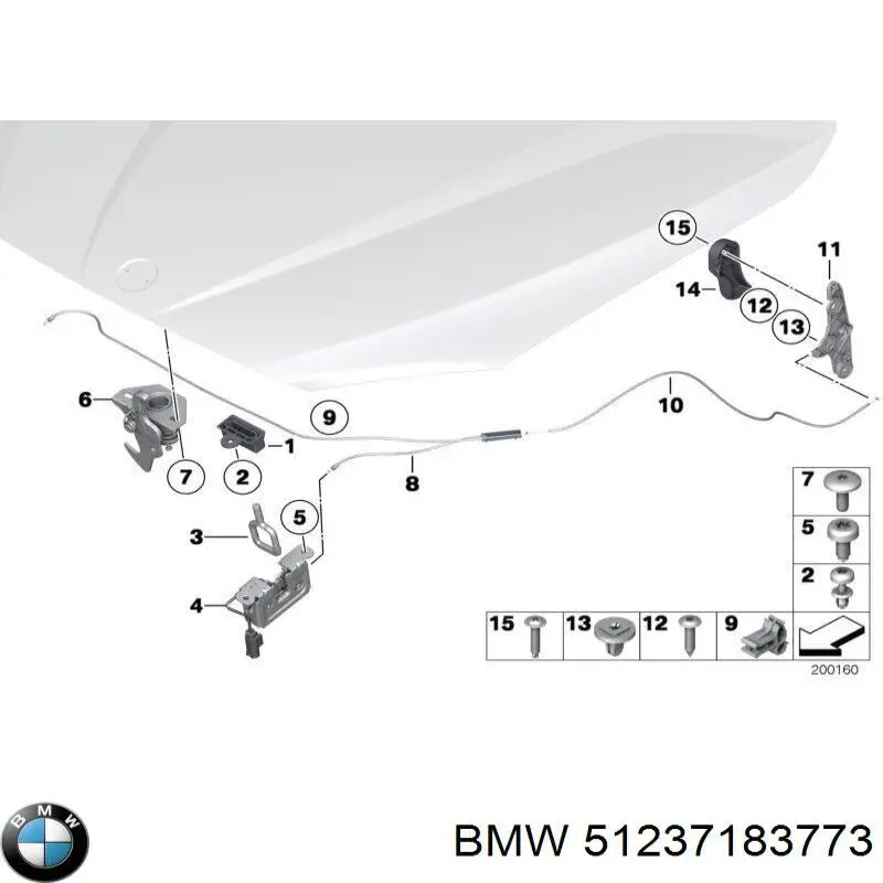 Трос открывания капота передний BMW 51237183773