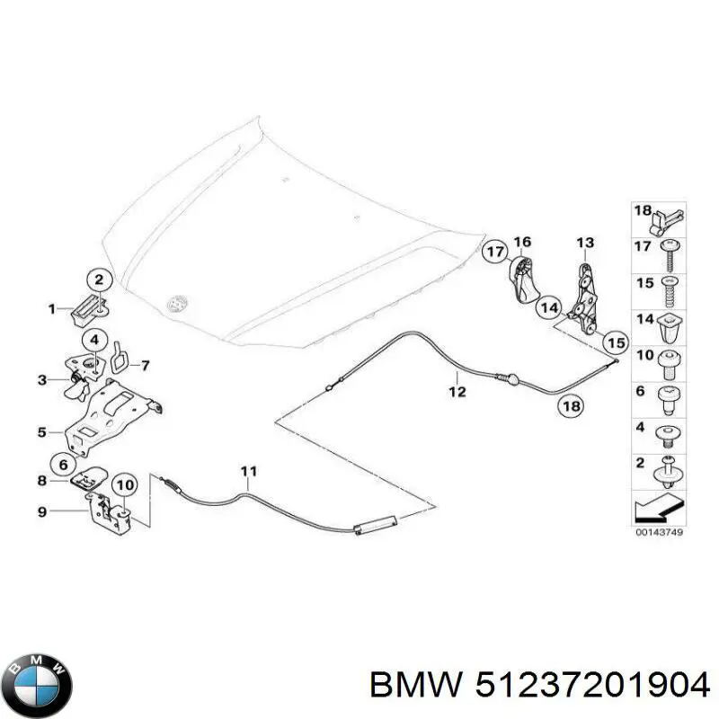 51237201904 BMW cabo traseiro de abertura da capota
