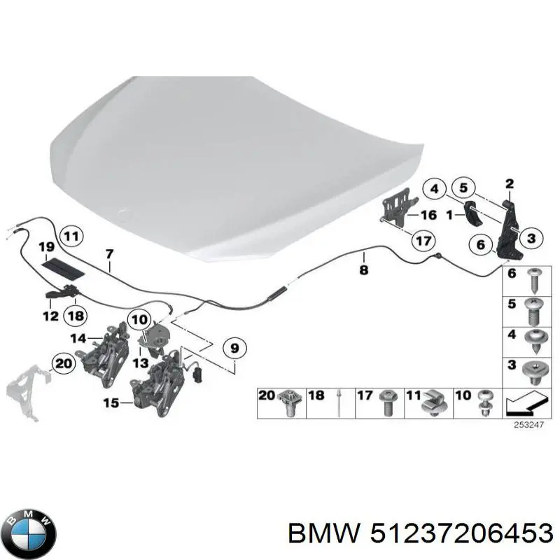 Cerradura de capo izquierda 51237206453 BMW