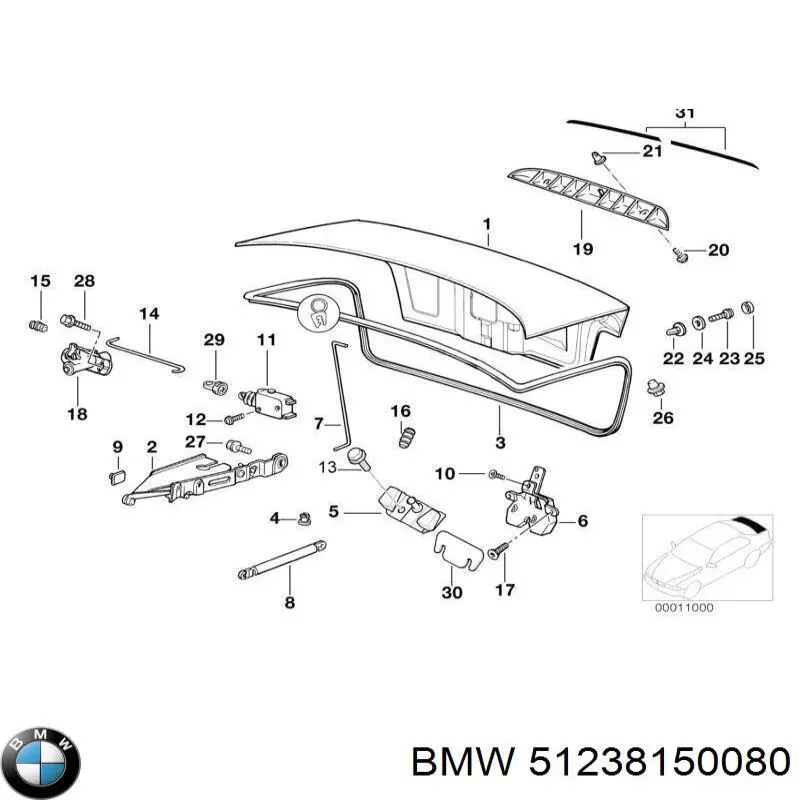 Tirador del cable del capó trasero 51238150080 BMW