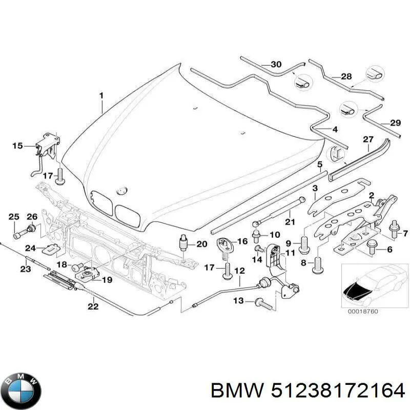 Стояк-крюк замка капота 51238172164 BMW