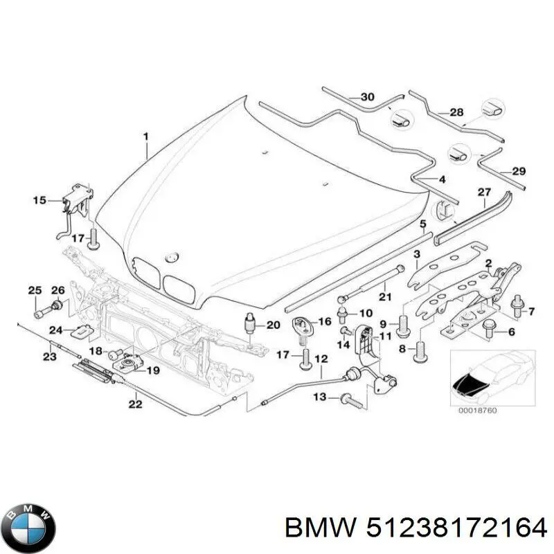 Стояк-гак замка капота 51238172164 BMW