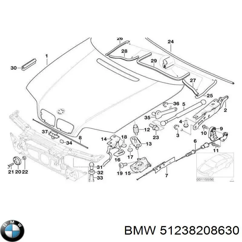 51238208630 BMW трос открывания капота передний