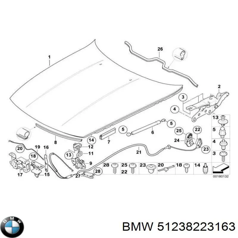 Купить 51238223163 BMW Ручка открывания капота
