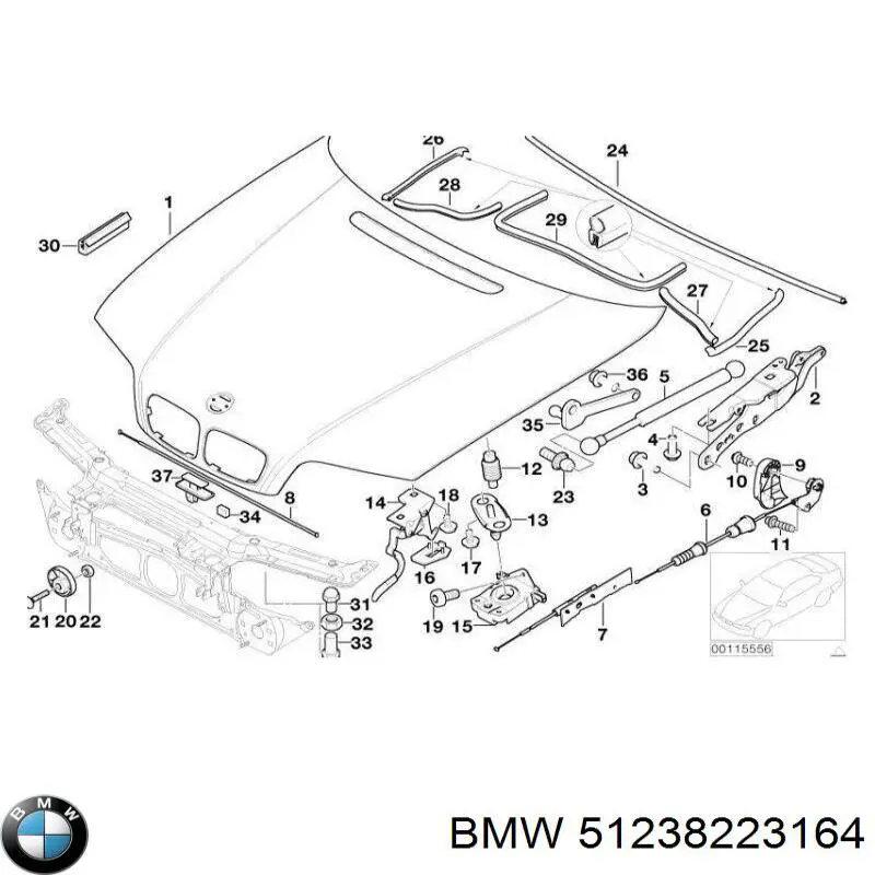 Рычаг открывания капота BMW 51238223164 цена, от 12.67 USD