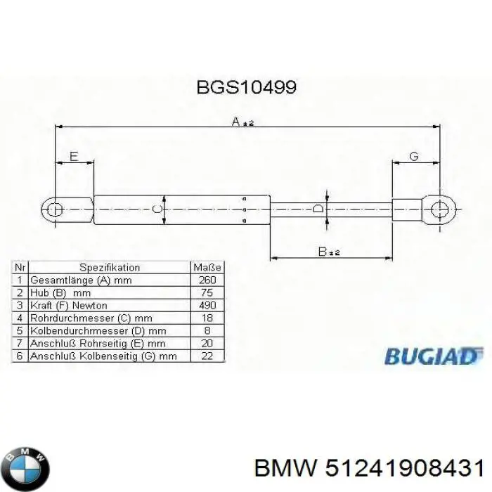 Купить 51241908431 BMW Амортизатор двери багажника