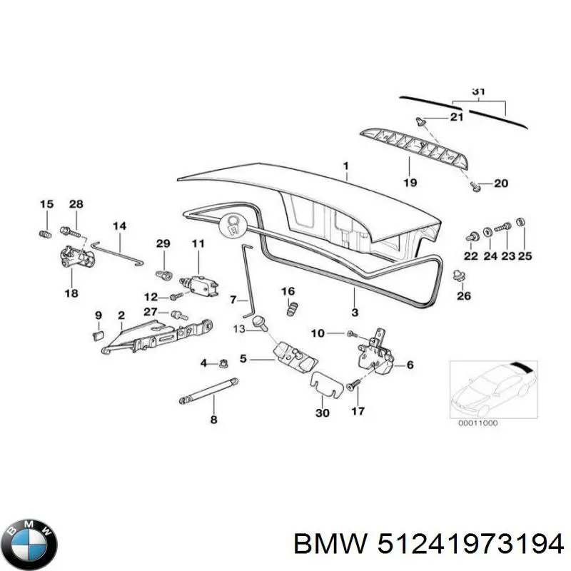  Fecho de tampa de porta-malas (de 3ª/5ª porta traseira) BMW 5 sedan (E34) (1987 - 1995) 