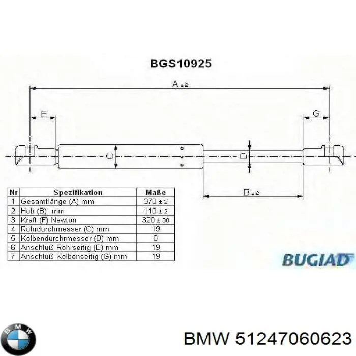 Газовый упор багажника BMW 51247060623