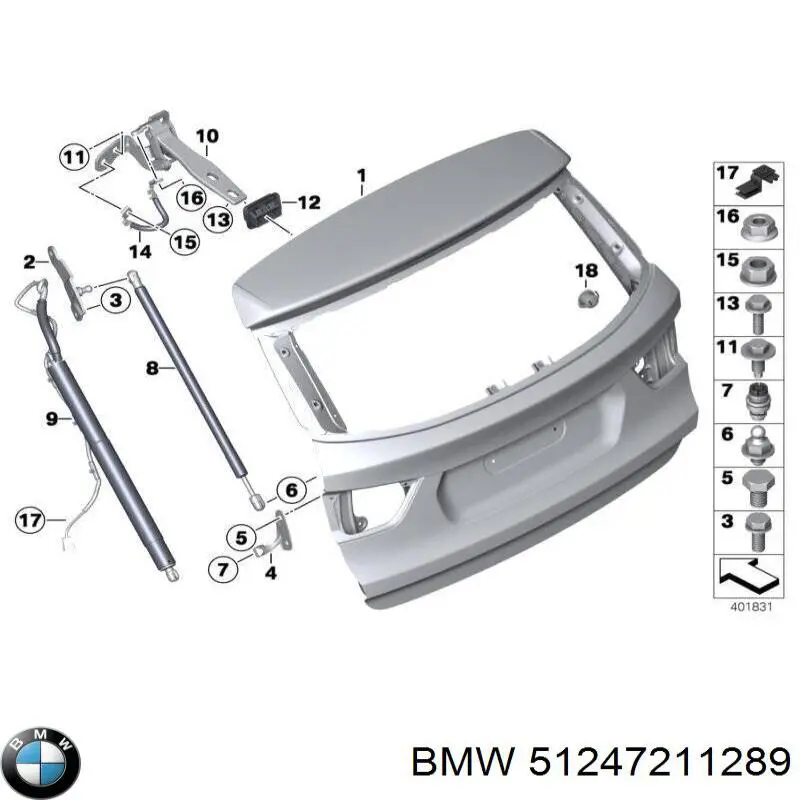 51247211289 BMW amortecedor de tampa de porta-malas (de 3ª/5ª porta traseira)