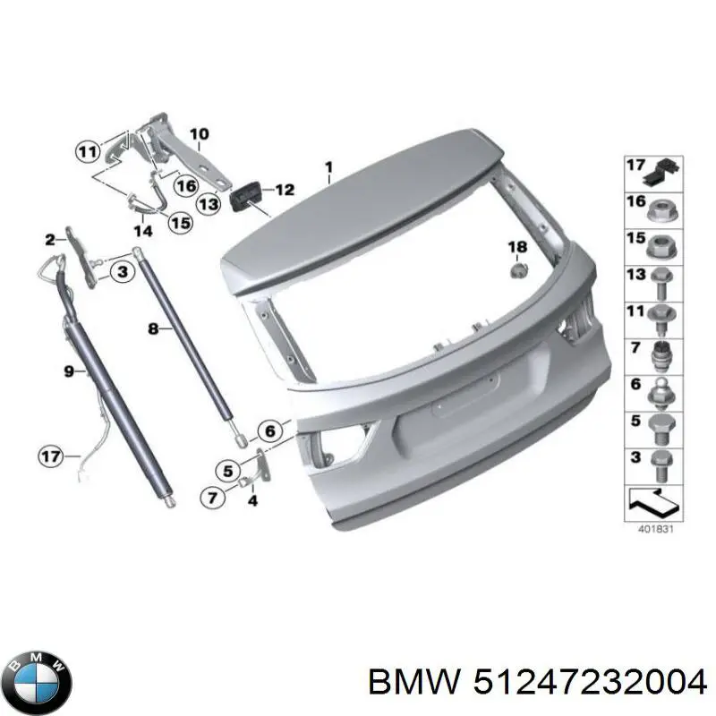 51247232004 BMW amortecedor de tampa de porta-malas (de 3ª/5ª porta traseira)