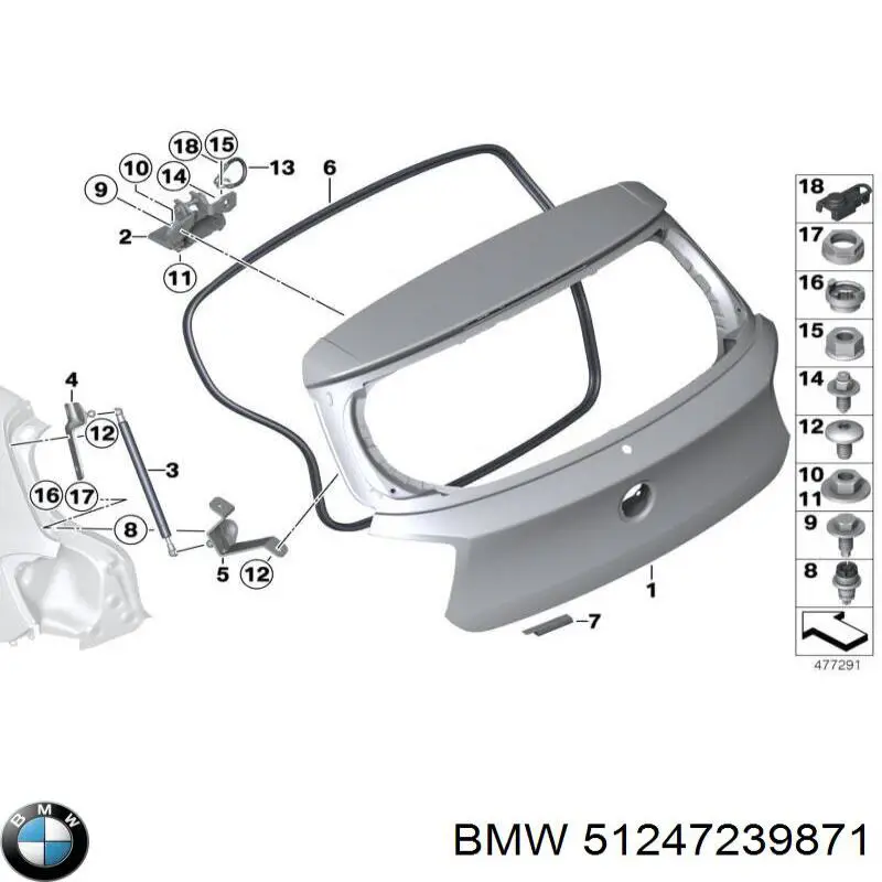 51247239871 BMW amortecedor de tampa de porta-malas (de 3ª/5ª porta traseira)