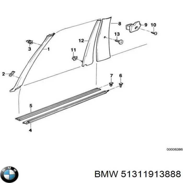 Уплотнитель заднего стекла BMW 51311913888 цена, от 436.57 USD