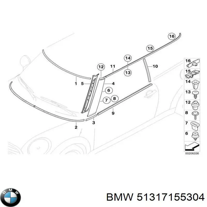 Молдинг лобового стекла верхний 51317051057 BMW