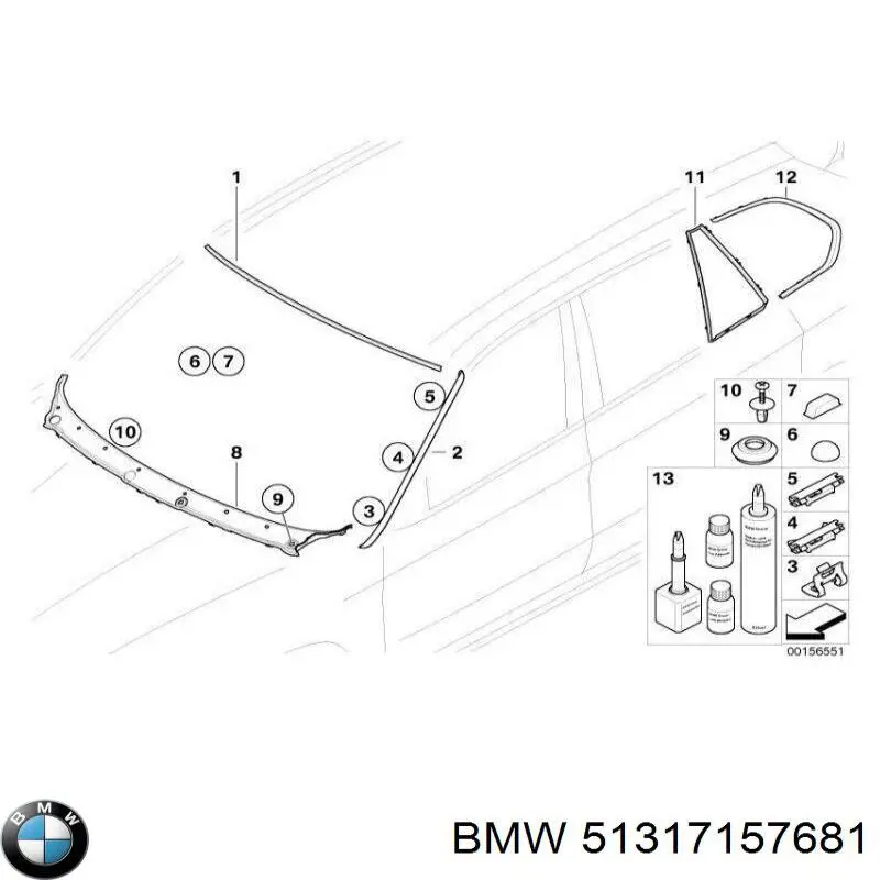 51317157681 BMW уплотнитель лобового стекла верхний
