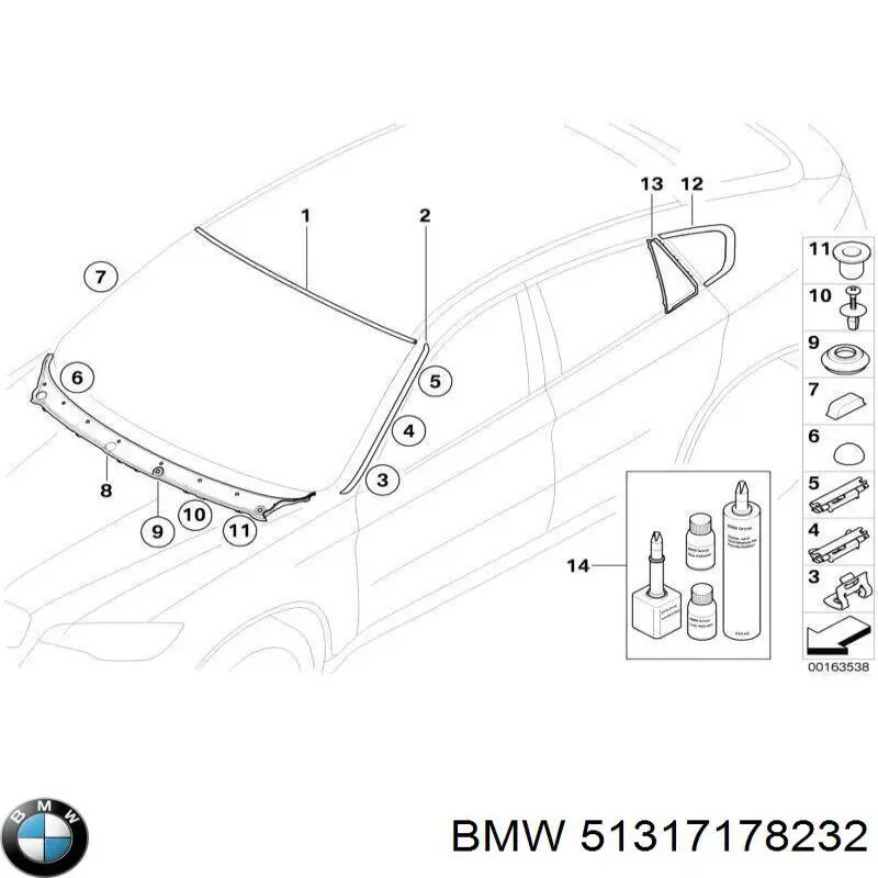 51317178232 BMW молдинг лобового стекла верхний