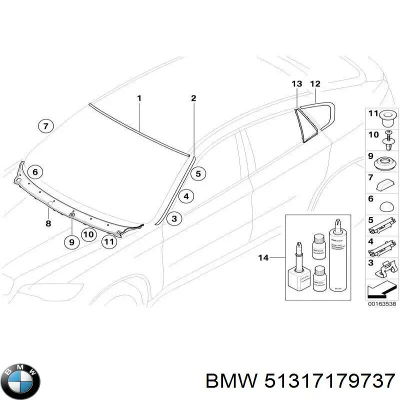 51317179737 BMW moldura superior de pára-brisas