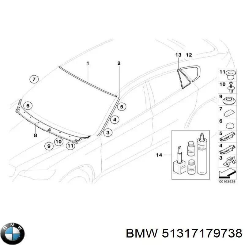 51317179738 BMW Верхний молдинг ветрового стекла