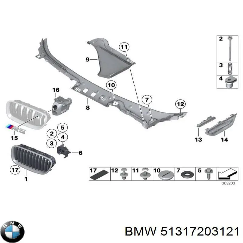 Moldura de parabrisas superior 51317203121 BMW