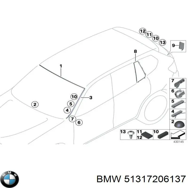 Молдинг лобового стекла верхний на BMW X3 (F25) купить.