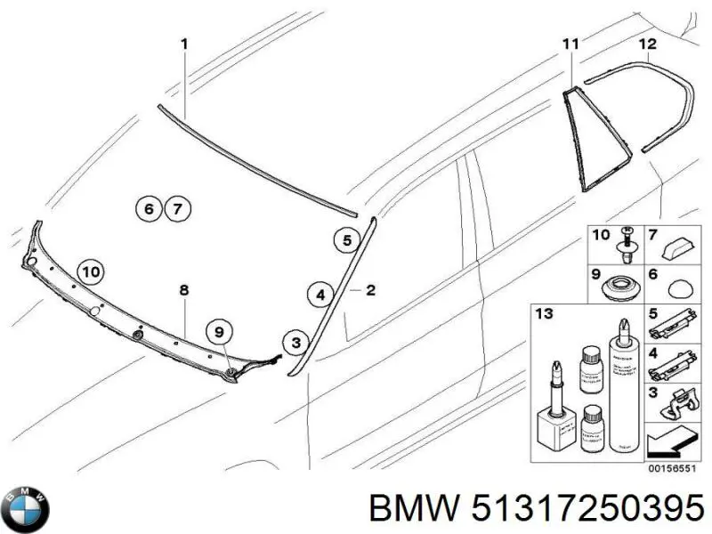 Молдинг лобового стекла левый на BMW X5 (E70) купить.