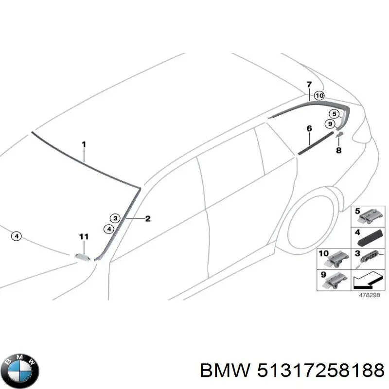 Молдинг лобового стекла правый 51317258188 BMW