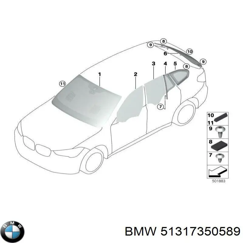 Молдинг лобового скла 51317350589 BMW