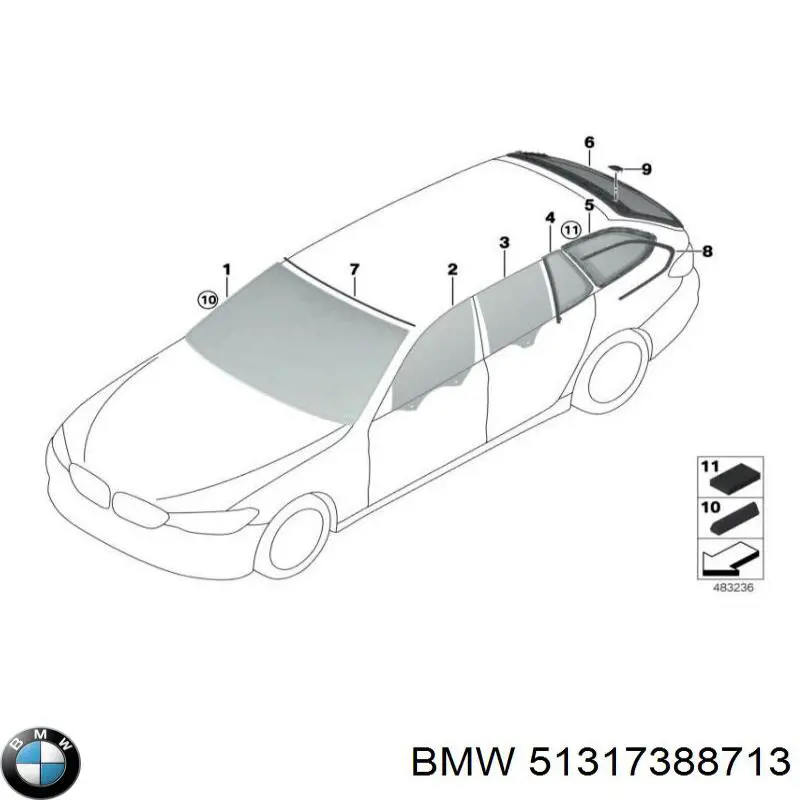 Moldura superior de pára-brisas para BMW 5 (G31)