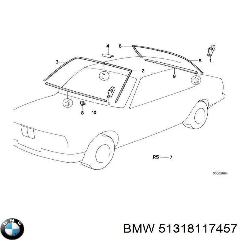 Молдинг лобового стекла левый на BMW 5 (E34) купить.