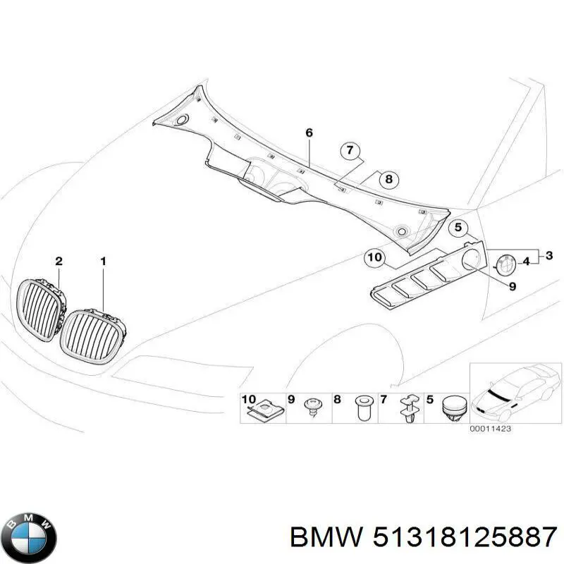 Cubierta parabrisas superior 51318125887 BMW