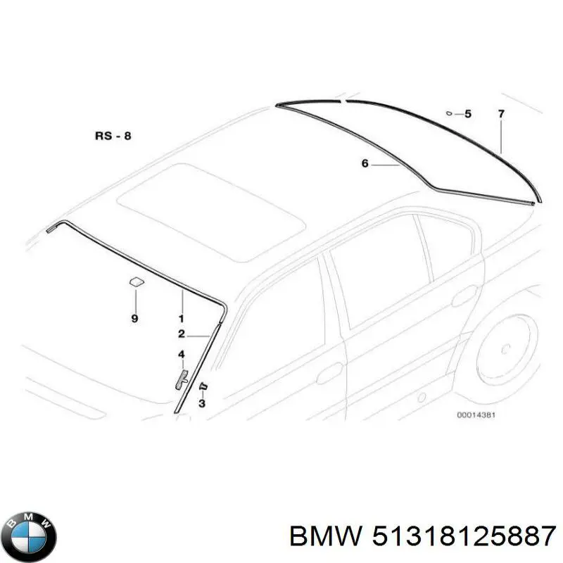 51318125887 BMW уплотнитель лобового стекла верхний