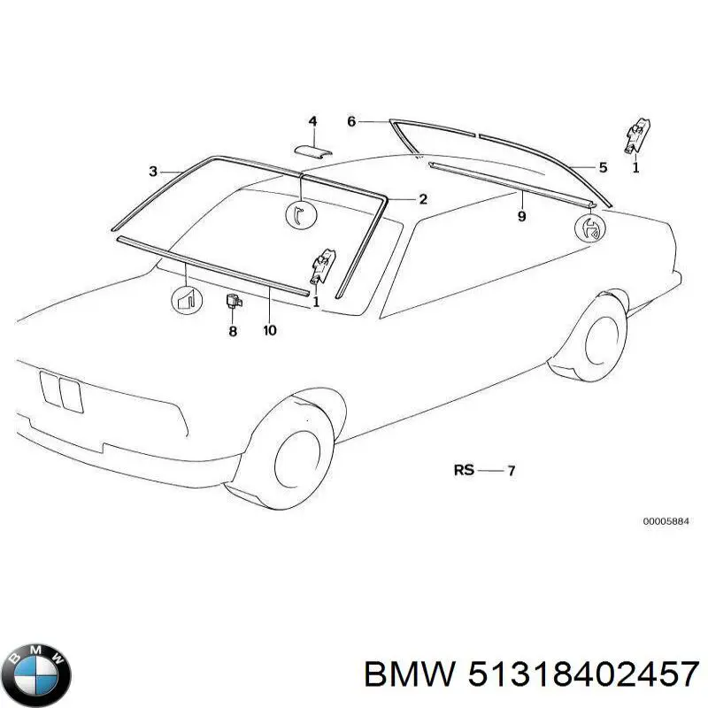 Молдинг лобового стекла верхний 51318402457 BMW