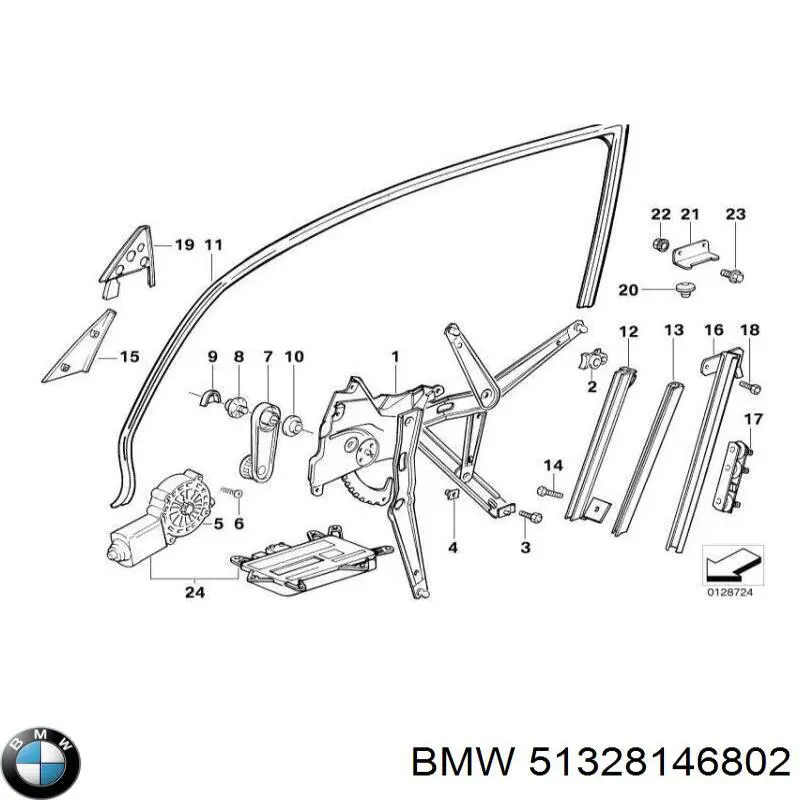 Mecanismo de acionamento de vidro da porta dianteira direita para BMW 3 (E36)