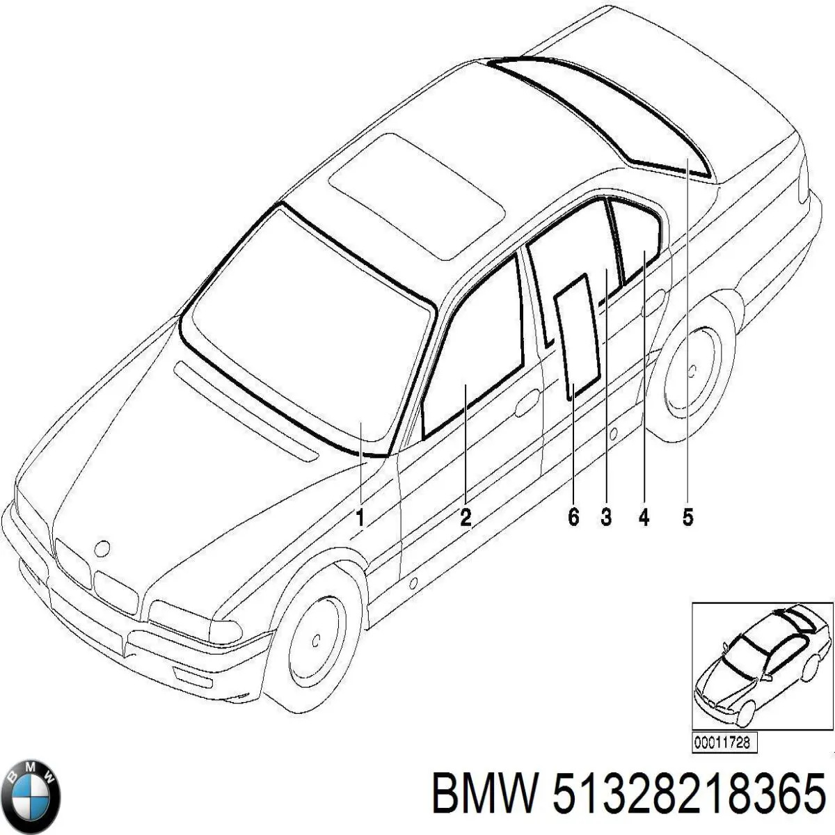 Стекло двери задней левой 51328218365 BMW