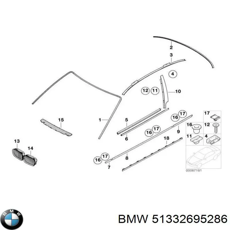 Молдинг опускного стекла двери передней правой BMW 51332695286 цена, от 274.07 USD