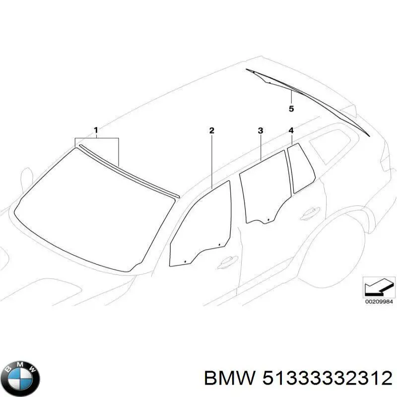 51333332312 BMW стекло двери задней правой