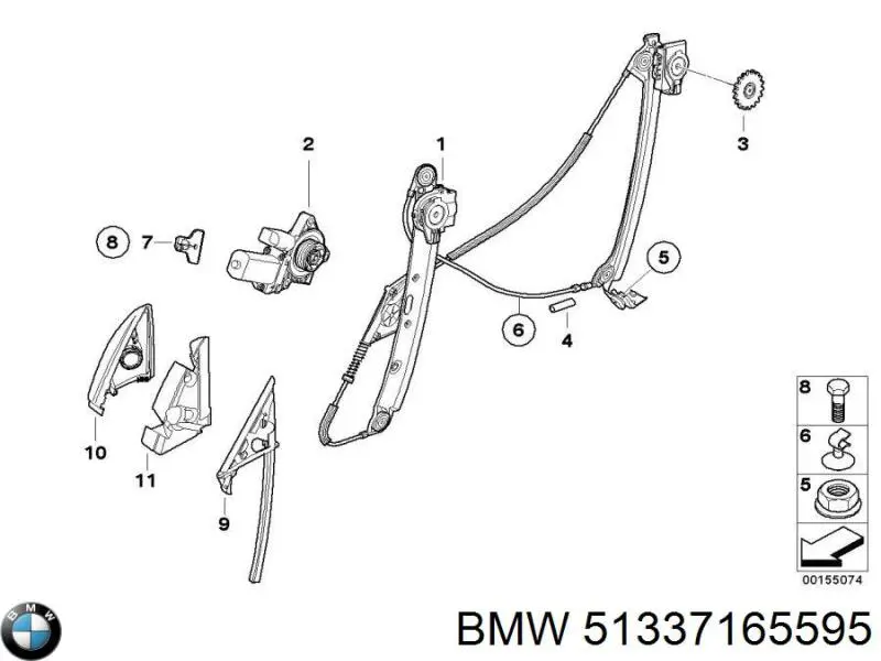 51337165595 BMW mecanismo de acionamento de vidro da porta dianteira esquerda